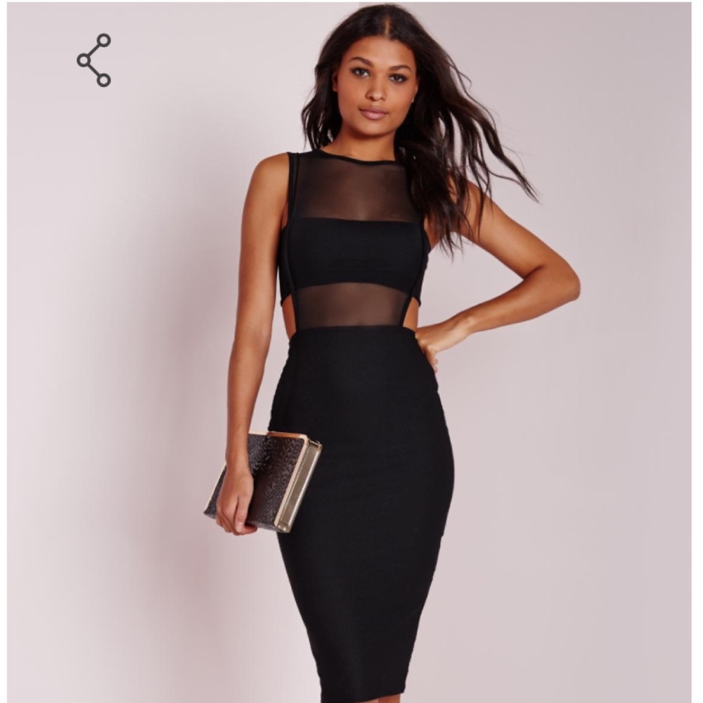 BEBE Bandage Bandeau Illusion Dress with Mesh Inset Valentine’s Day Dress